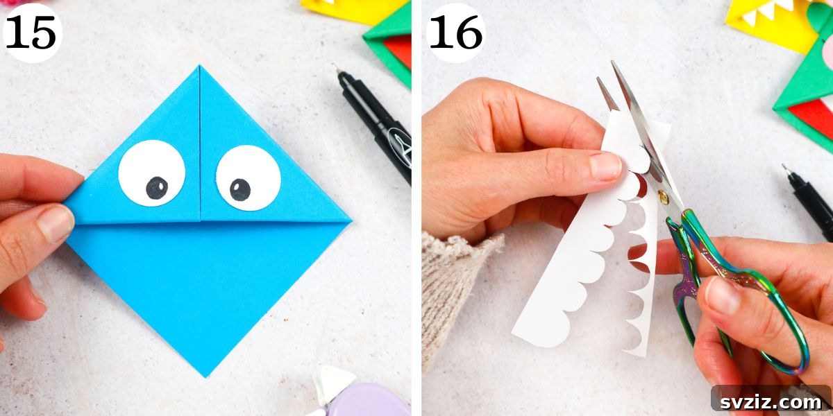 cut out teeth for origami corner bookmark, craft decoration ideas