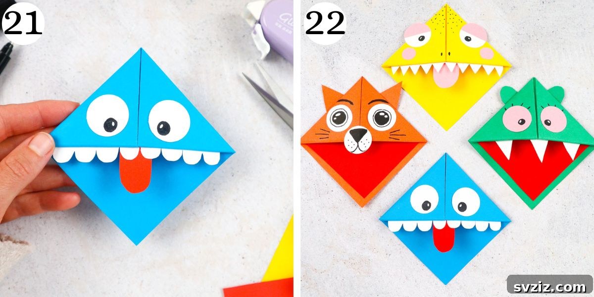 finished origami corner bookmarks, cute paper crafts