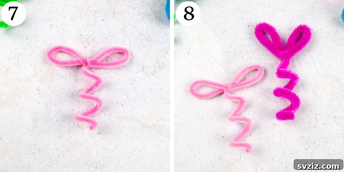 Different styles of pipe cleaner ears for puppets, showcasing creative variations.