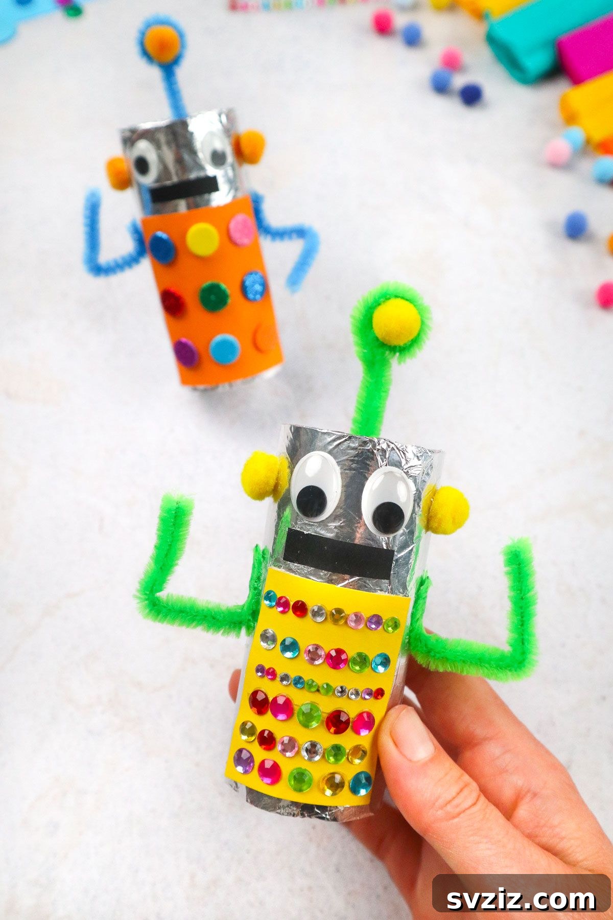 Finished robot toilet paper roll craft displayed