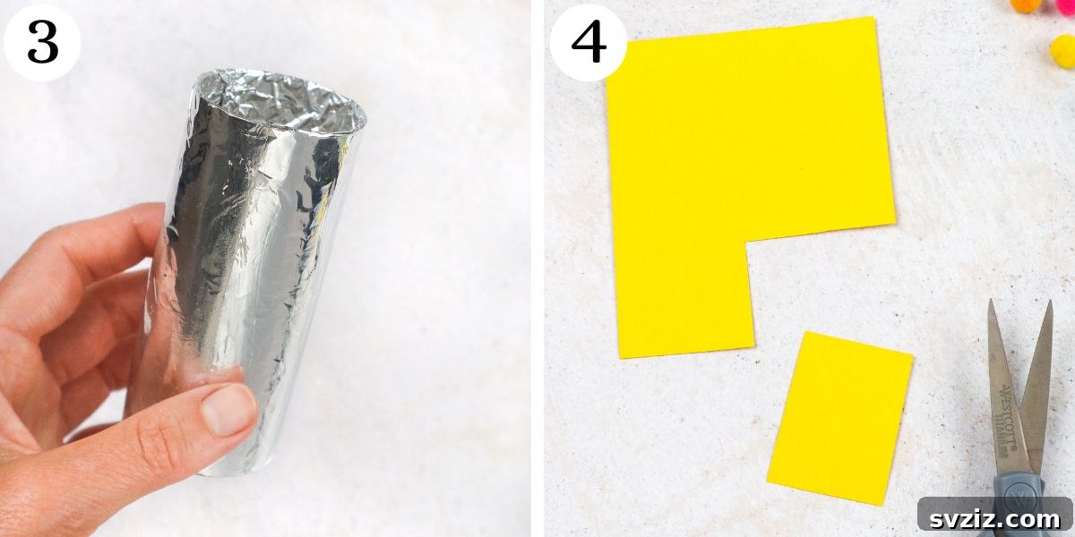 Cutting a rectangle from colored paper for the robot's belly