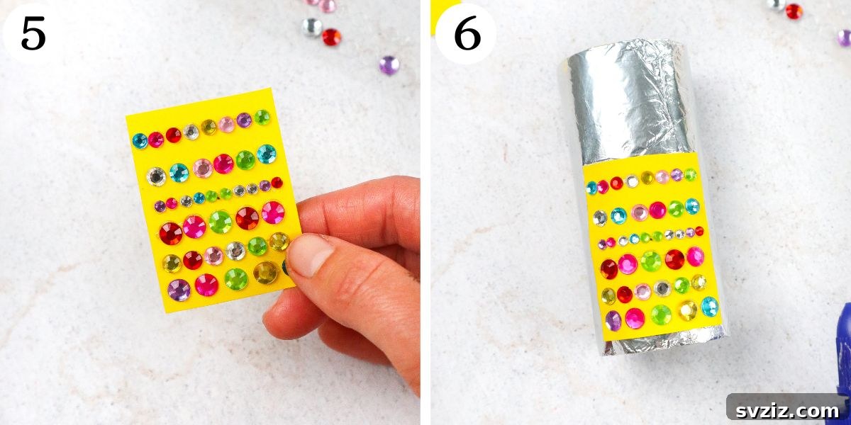 Attaching gemstones and paper belly to the robot body