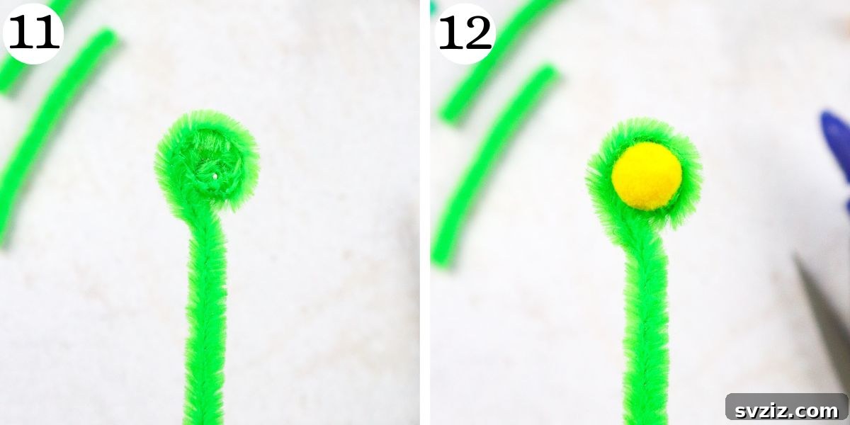 Creating a pipe cleaner antenna with a pom pom