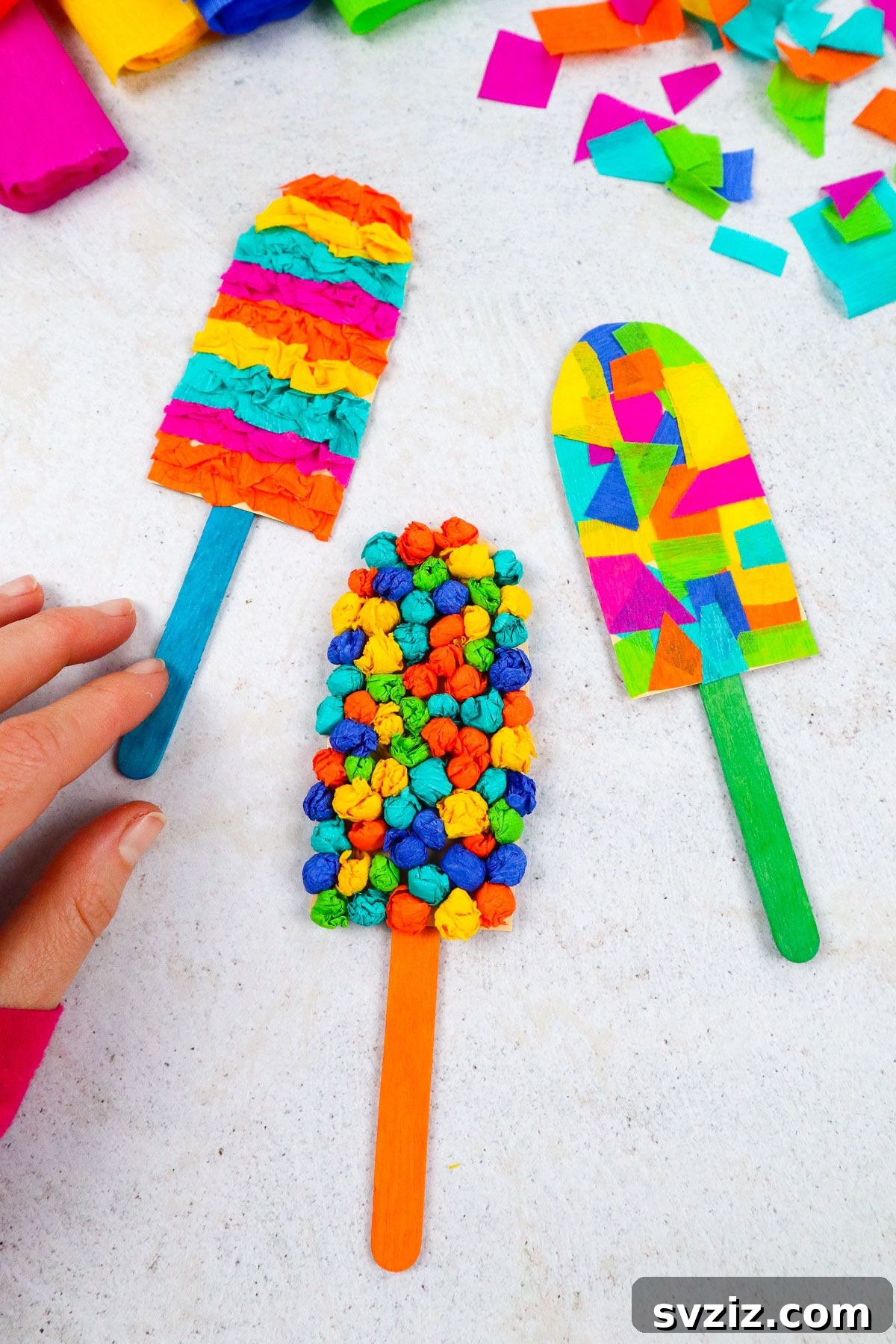 Rainbow Tissue Paper Ice Pops 12 A collection of cute DIY popsicle stick crafts