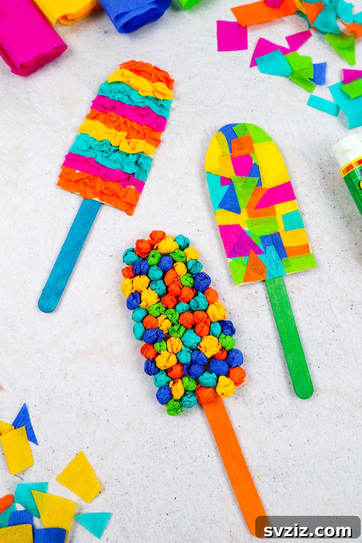 Rainbow Tissue Paper Ice Pops 3 Popsicle Tissue Paper Craft - A close-up of a finished craft showing intricate tissue paper work