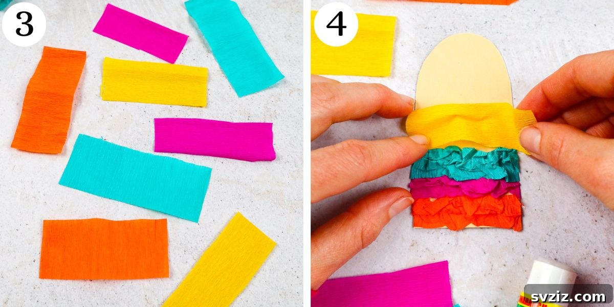 Rainbow Tissue Paper Ice Pops 6 Decorating popsicles with scrunched tissue paper strips