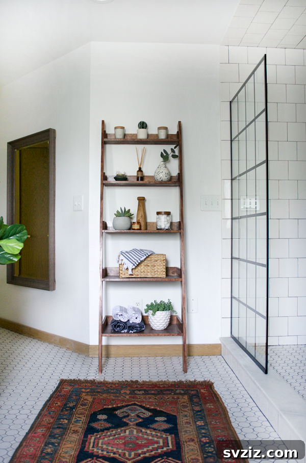Yatak Odanızı Ferahlatacak ve Düzenleyecek 21 Akıllı İpucu 18 Add rustic charm and practical storage with a DIY leaning ladder shelf for books and decor.
