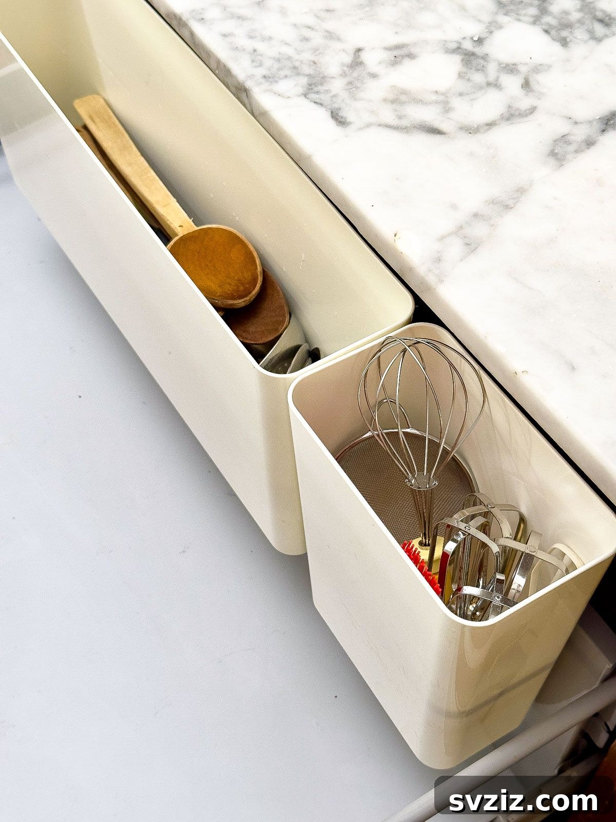 Hang Baskets Inside Kitchen Drawers to Maximize Space