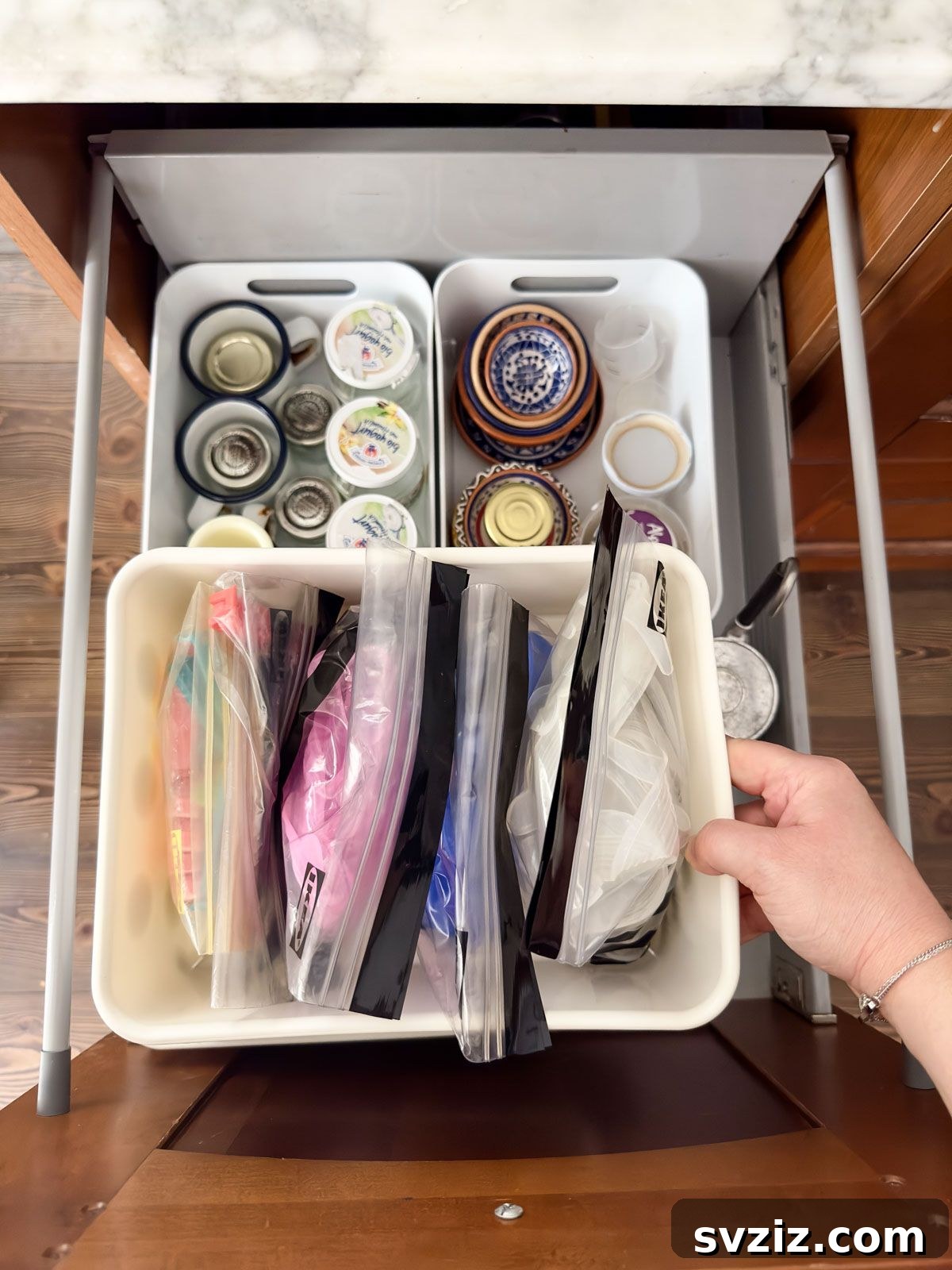 Store Clothespins and Silicone Lids in Resealable Bags