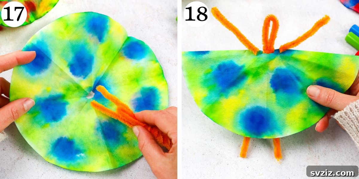 inset pipe cleaner through coffee filter hole
