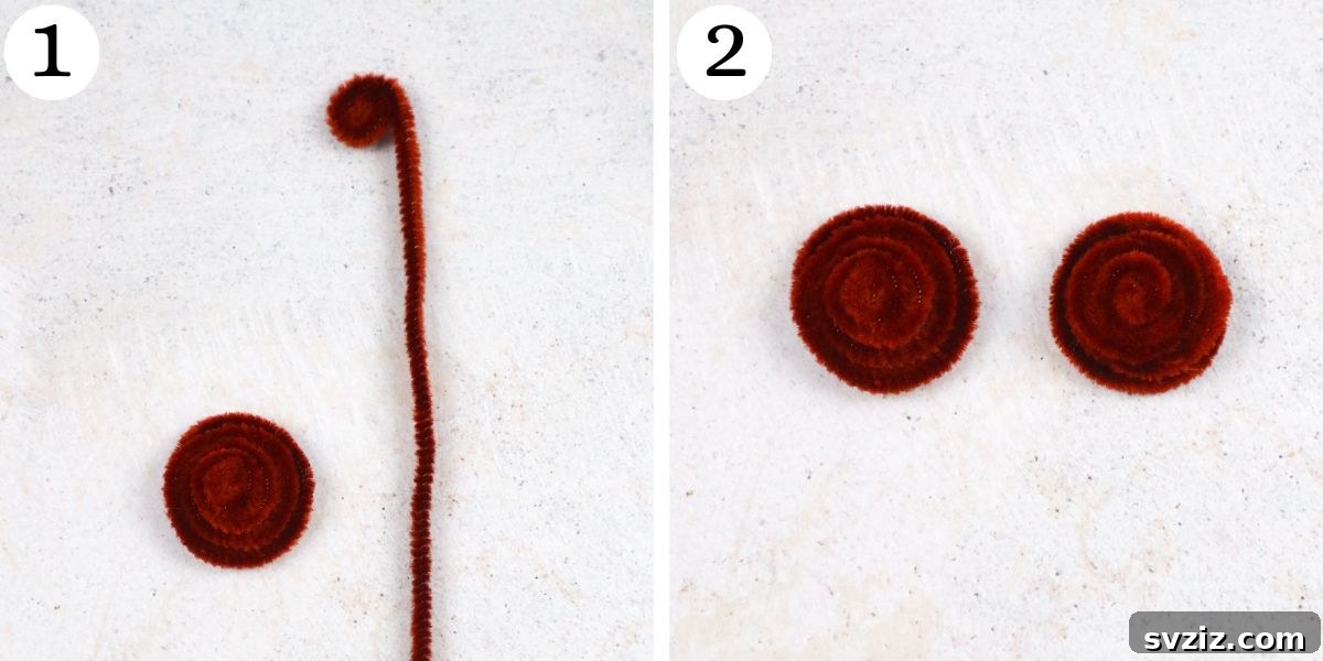 Rolling pipe cleaners into circles for the head and ears