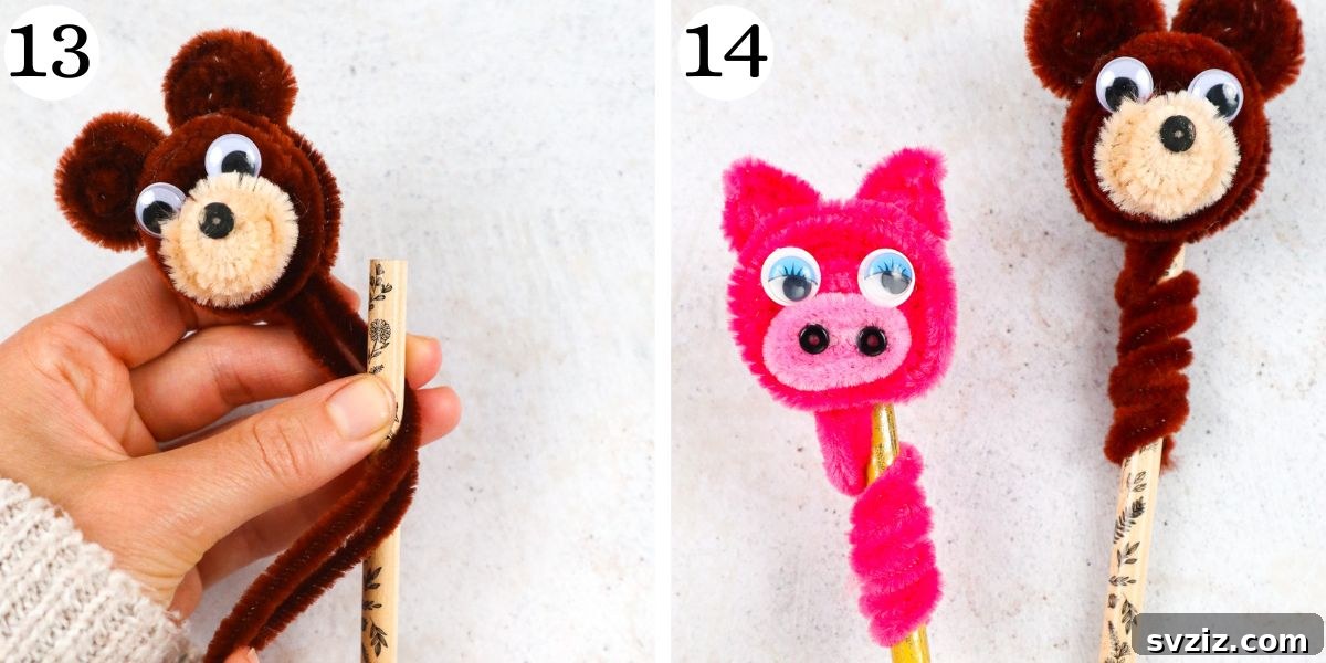 Finished cute Pipe Cleaner Pencil Topper