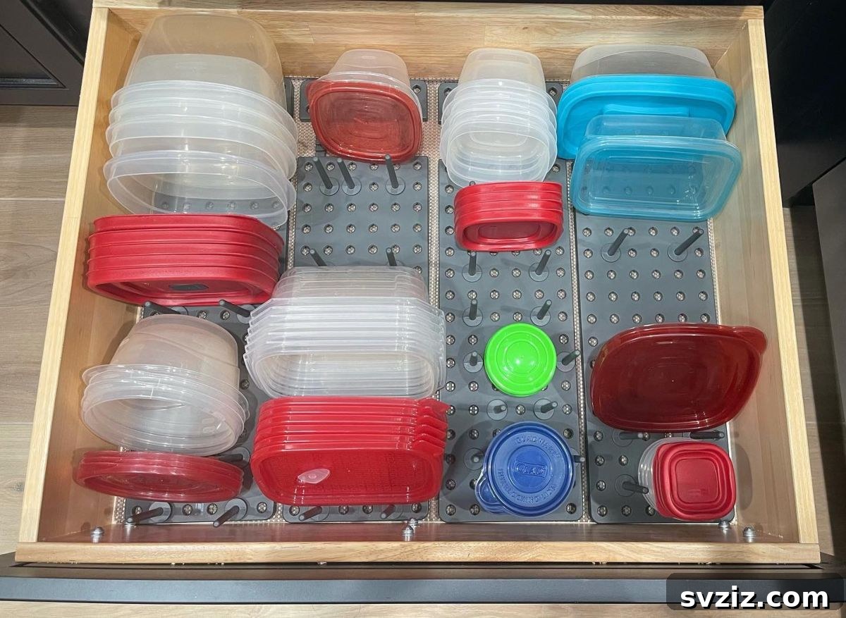Never Lose a Lid Again: Ultimate Tupperware Organization 10 Pegboard Drawer Organizer