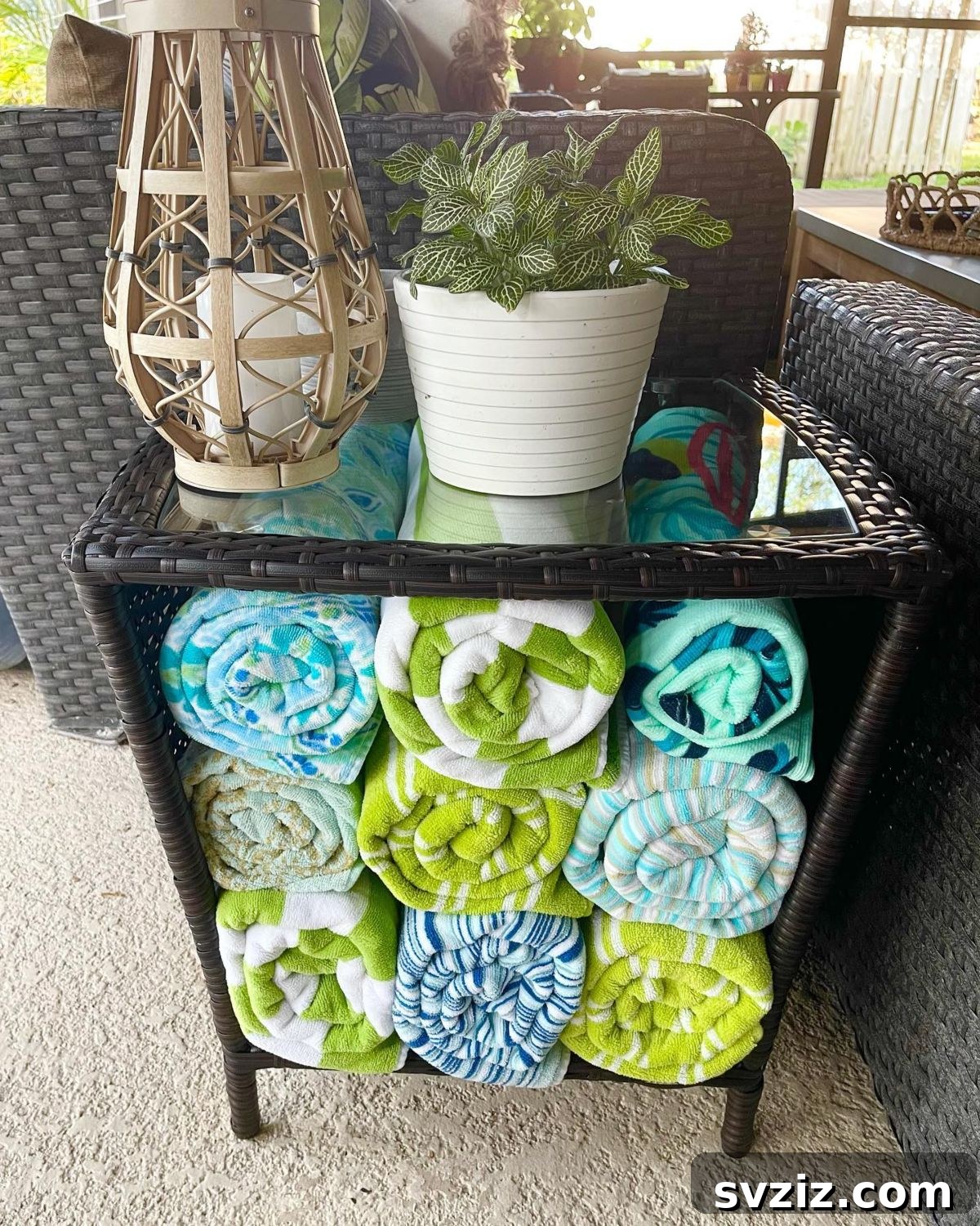 23 Brilliant Towel Storage Ideas to Transform Your Bathroom 8 Outdoor Towel Storage under Patio Table