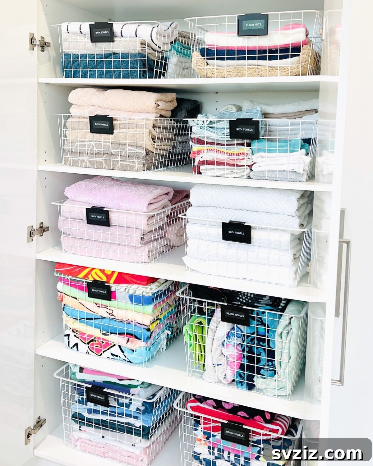23 Brilliant Towel Storage Ideas to Transform Your Bathroom 9 Organized Labeled Wire Baskets for Towels