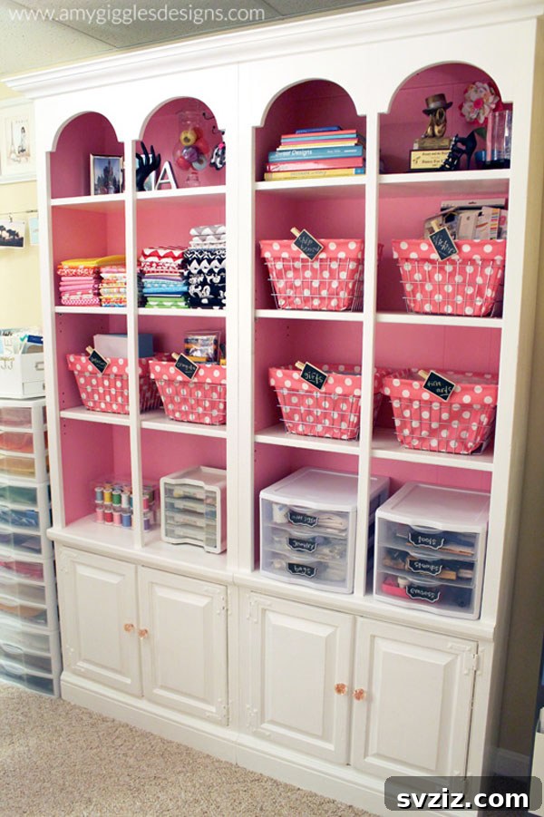 21 Brilliant Craft Room Layouts to Spark Your Imagination 11 Cottage-Style Floor to Ceiling Cabinet Storage
