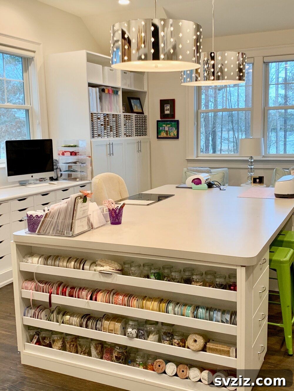 21 Brilliant Craft Room Layouts to Spark Your Imagination 13 The Ultimate Large Crafting Table with Integrated Storage