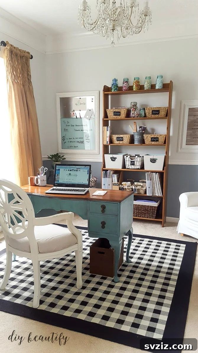 21 Brilliant Craft Room Layouts to Spark Your Imagination 16 Floating Desk in the Center of a Craft Room