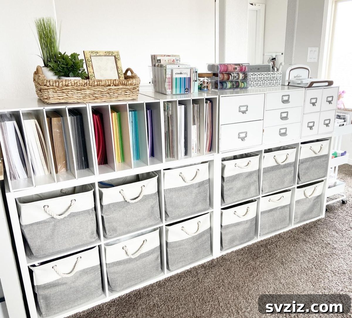 21 Brilliant Craft Room Layouts to Spark Your Imagination 23 Neat Closed Storage Cubbies with Matching Baskets