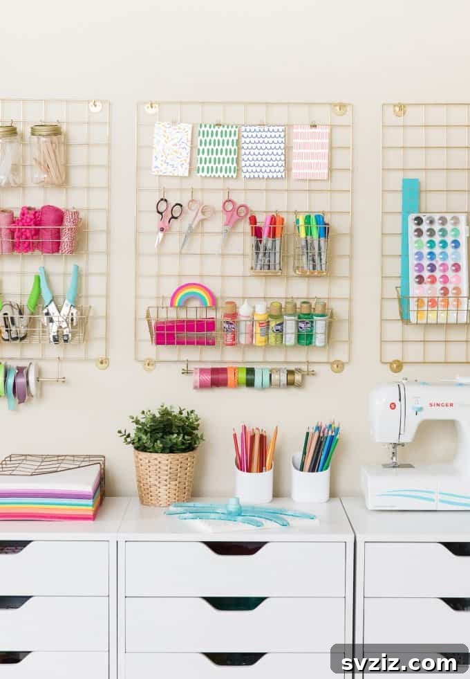 21 Brilliant Craft Room Layouts to Spark Your Imagination 8 Elegant Wire Wall Brackets for Craft Storage