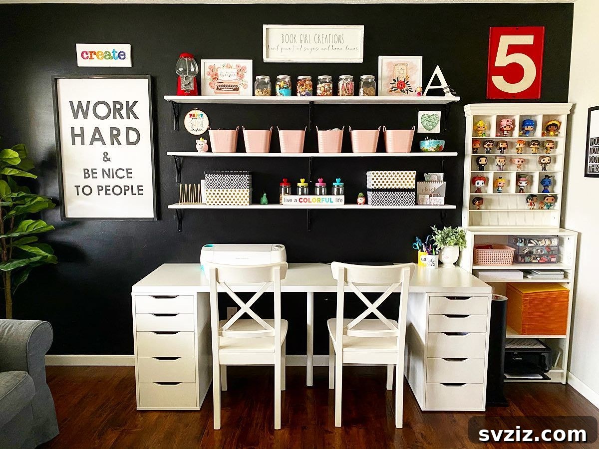 21 Brilliant Craft Room Layouts to Spark Your Imagination 9 Functional Craft Desk with Integrated Drawers