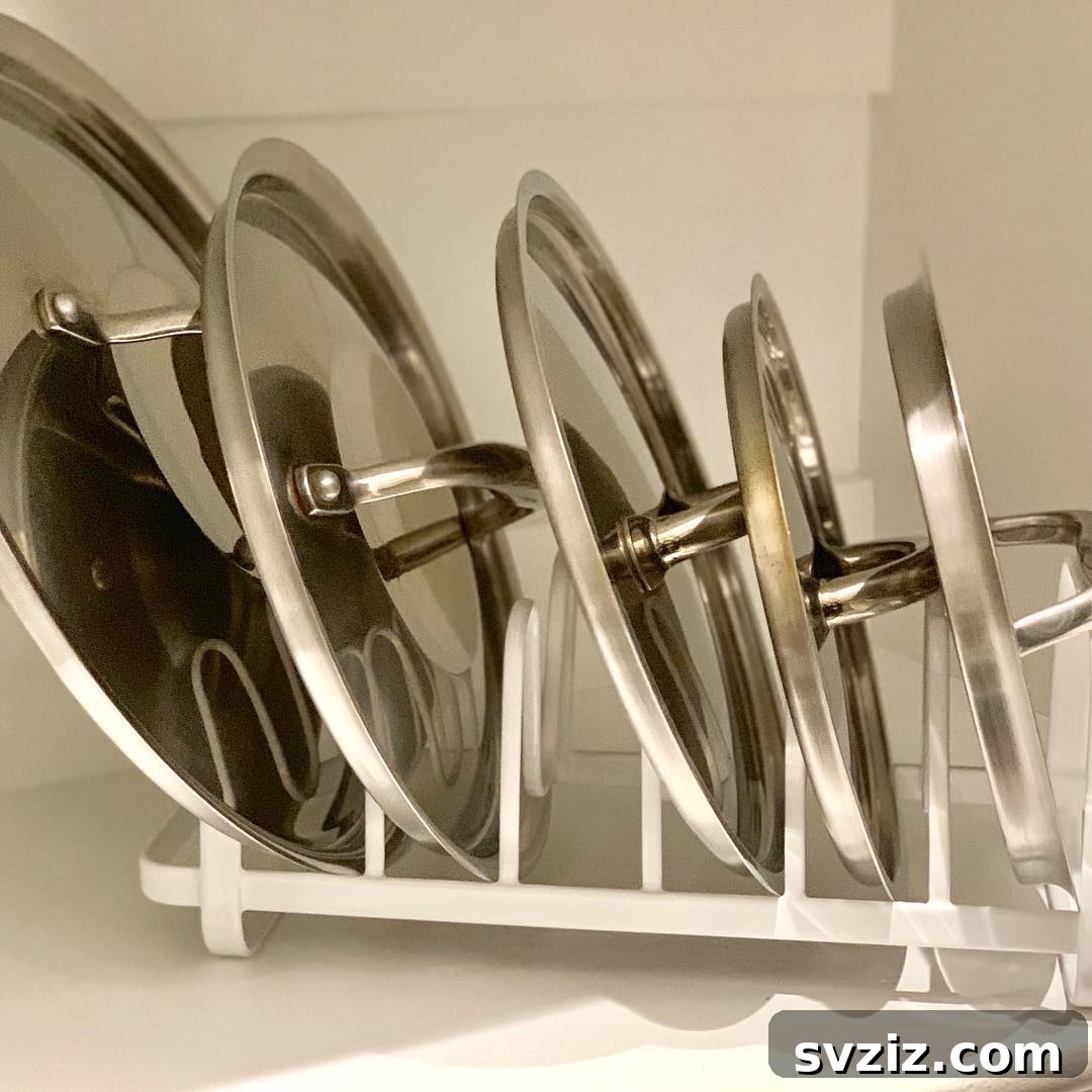 13 Brilliant Hacks for Organizing Pot Lids 9 Pan Lid Organizer for Pots and Pans Storage