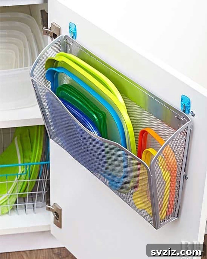 13 Brilliant Hacks for Organizing Pot Lids 10 Repurposed File Holder for Lid Storage Behind Cabinet Door