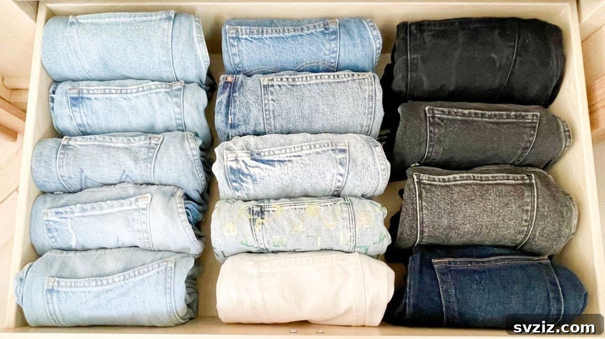 Clever Jean Storage Solutions 6 color sorted jeans