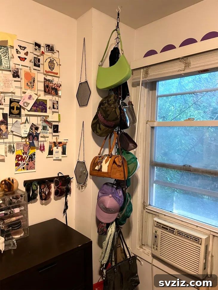 Space-saving S-Hook Chain Hanger for multiple purses