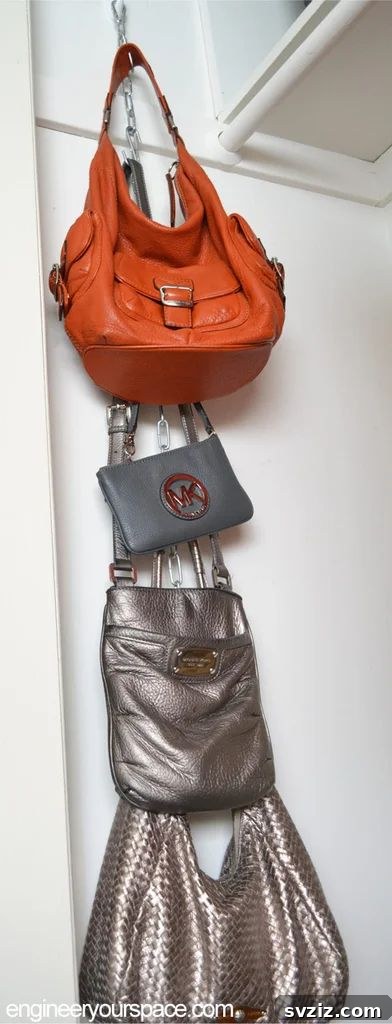 Handmade hanging purse organizer for closet storage
