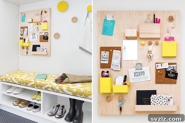 17 Clever DIY Wall Organizers to Conquer Clutter 14 Sleek and simple DIY modern wall organizer with plywood base and wooden additions