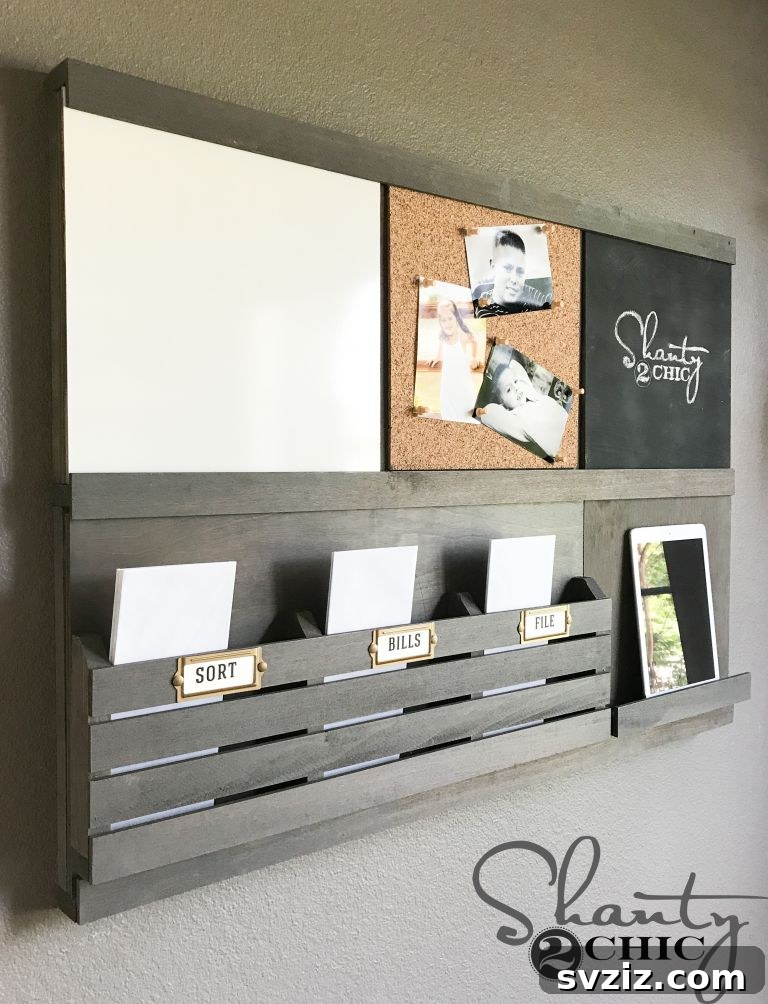 17 Clever DIY Wall Organizers to Conquer Clutter 7 Comprehensive custom DIY wall organizer with whiteboard, corkboard, and mail slots