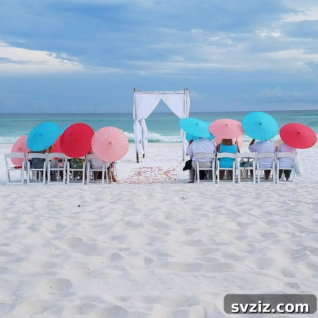 Small Weddings, Big Charm: 31 Intimate Ideas 22 Pretty Parasols provided for guests at an outdoor wedding