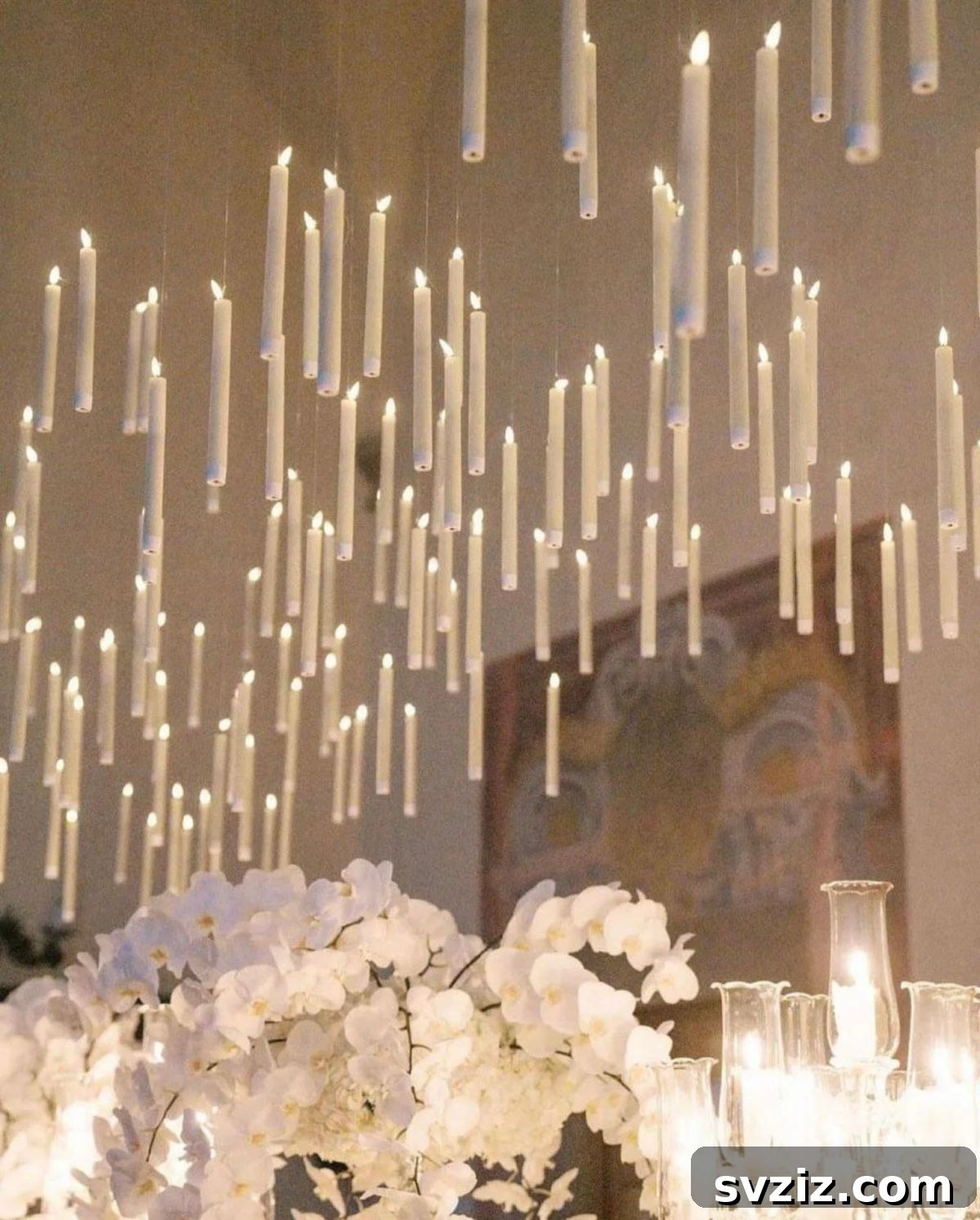 Small Weddings, Big Charm: 31 Intimate Ideas 26 Suspended Candlelight creating a romantic atmosphere at a wedding