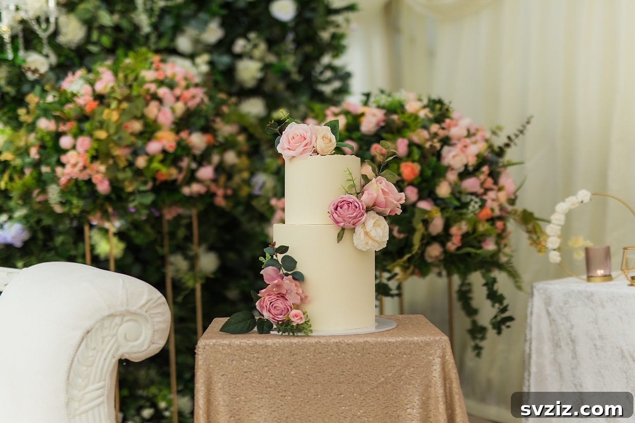 Small Weddings, Big Charm: 31 Intimate Ideas 7 Elegant wedding cake with delicate floral decorations