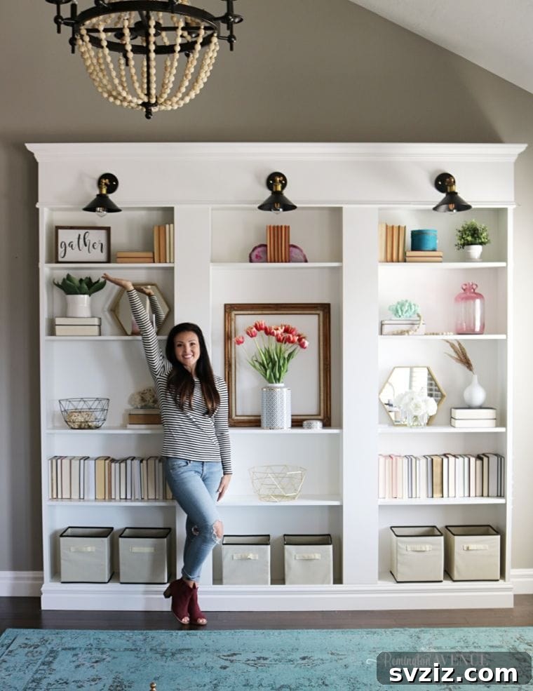 Custom built-in Billy Bookcase library wall