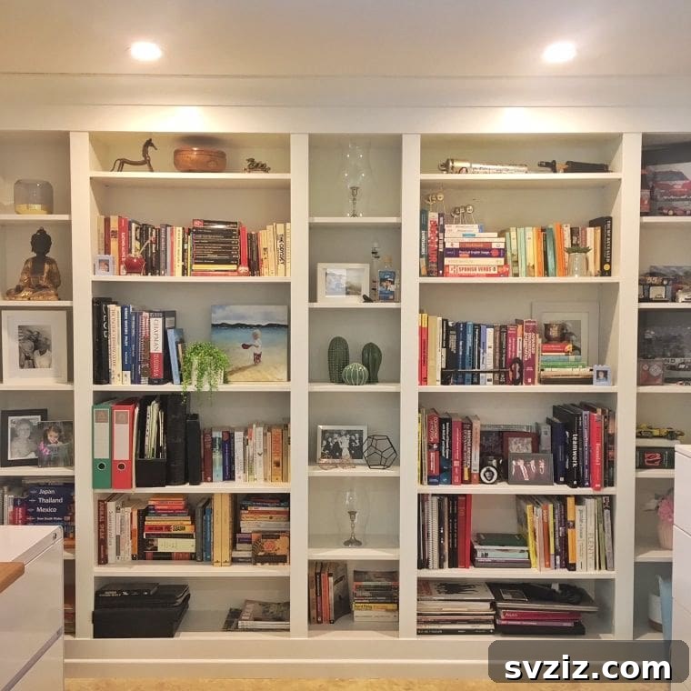 IKEA Billy Bookcase transformed into custom built-in shelving