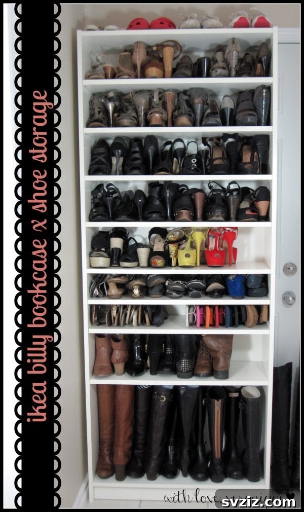 IKEA Billy Bookcase converted into practical shoe storage