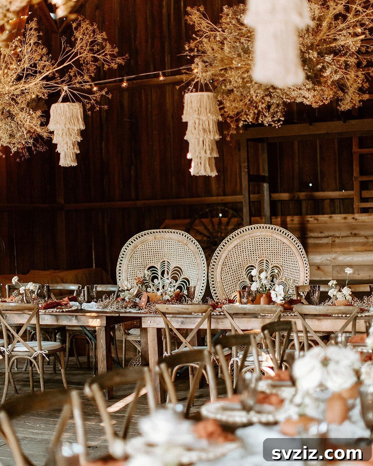 31 Adorable Rustic Wedding Ideas 28 Elegant Barn Wedding with Natural Neutral Tones and Fairy Lights