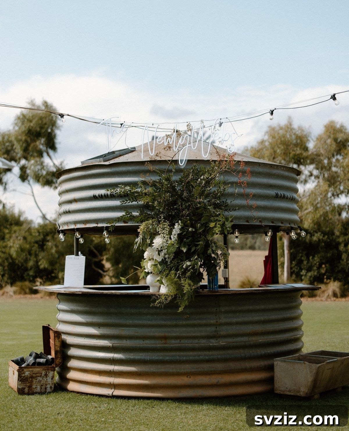 31 Adorable Rustic Wedding Ideas 29 Rustic Country Wedding Bar Setup with Neon Sign