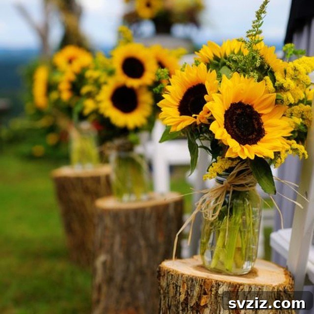 31 Adorable Rustic Wedding Ideas 6 Vibrant Sunflower Wedding Decor in Mason Jars