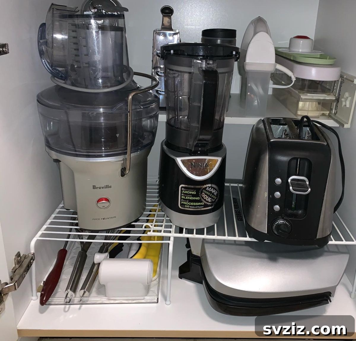 Keep appliances in cabinets to clear countertops
