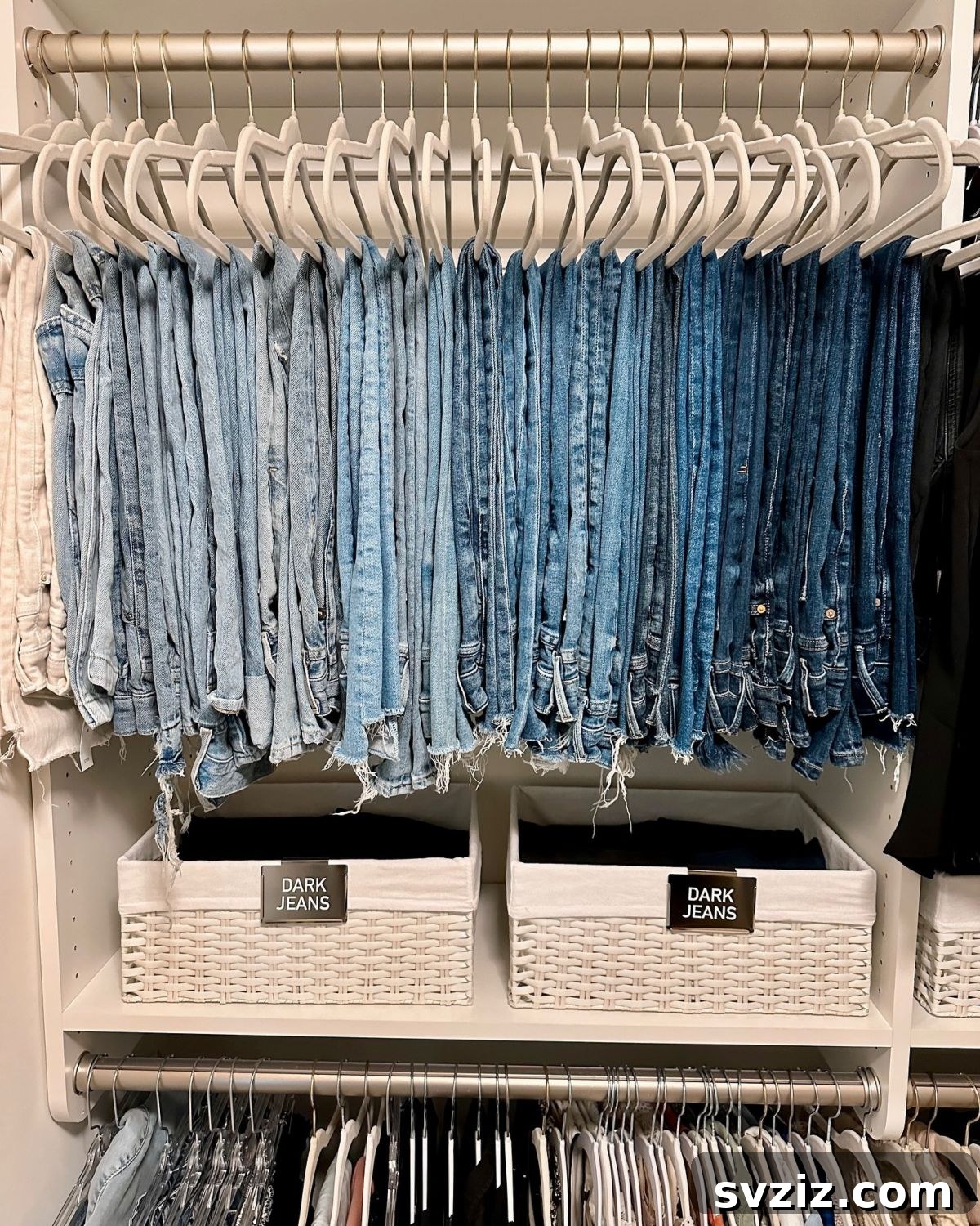 31 Genius Organizing Hacks to Declutter Your Life 6 Organize Jeans in Shades