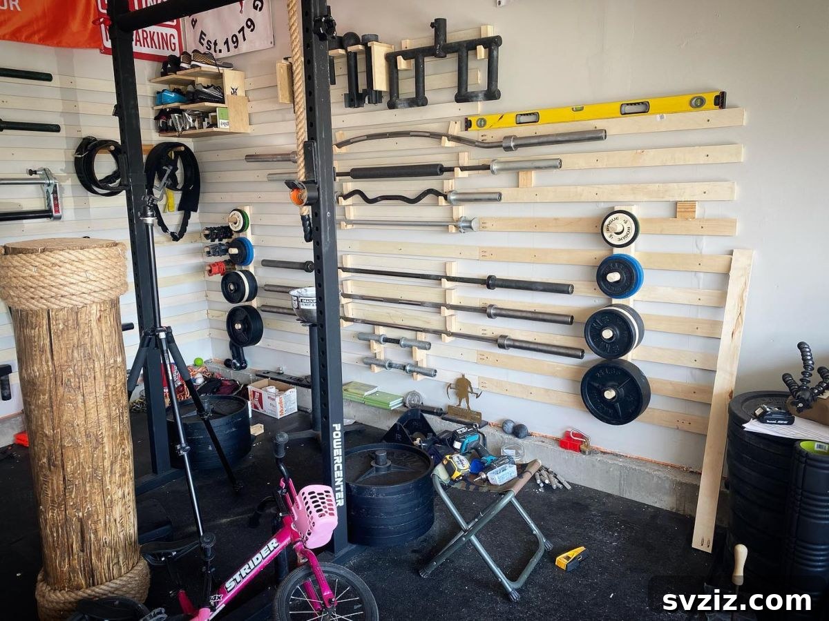 21 Genius Solutions for Home Gym Organization 16 French cleat wall