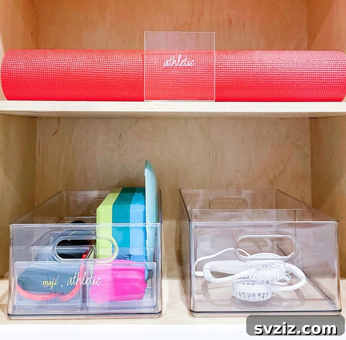 21 Genius Solutions for Home Gym Organization 19 labeled bins