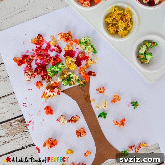 Colorful Fall Tree Popcorn Craft