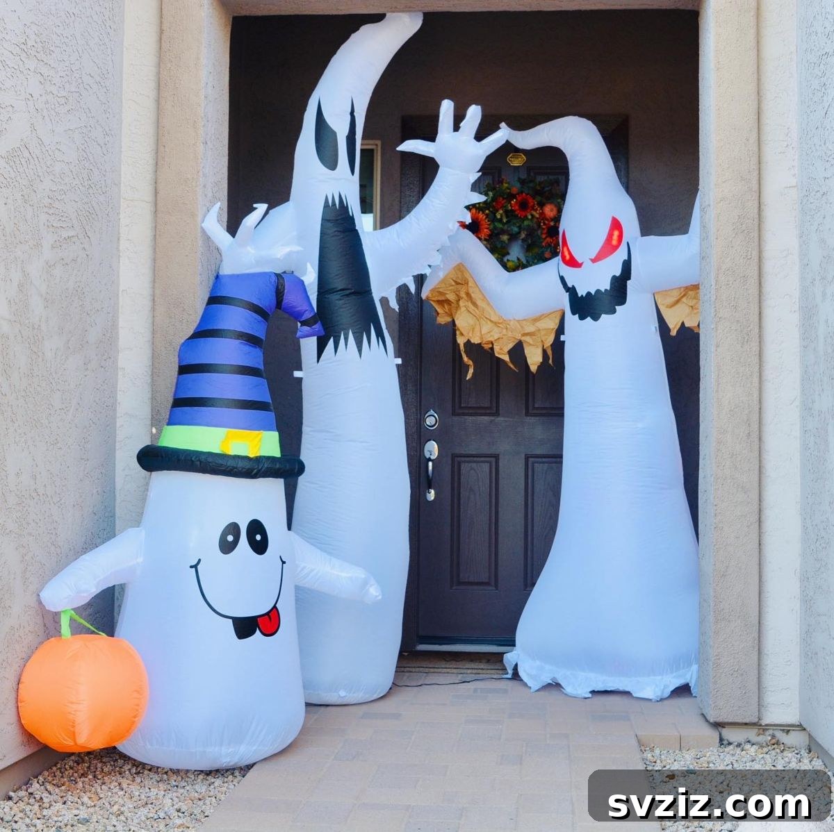 Cheerful inflatable ghost yard decorations for Halloween