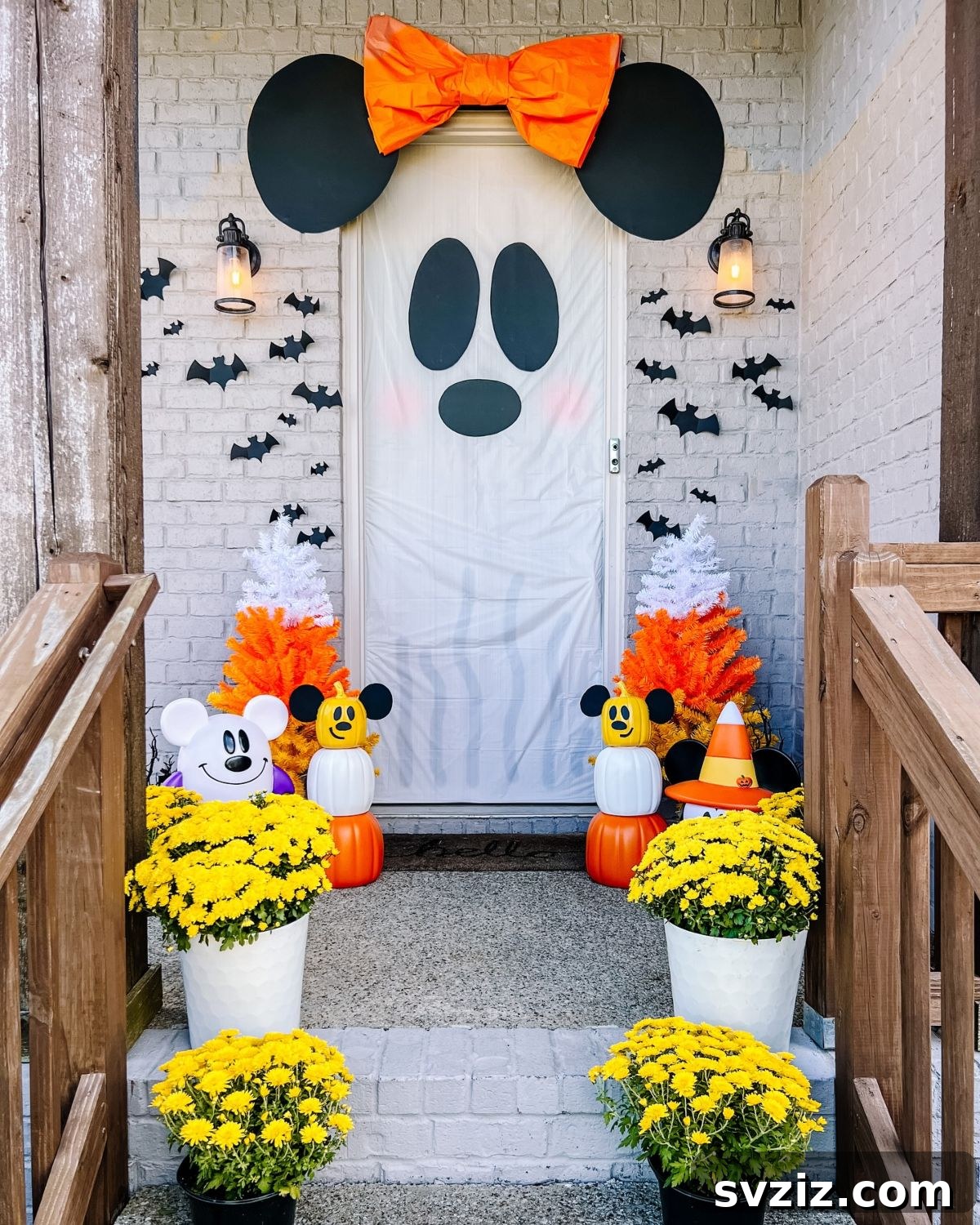 Family-friendly Mickey Mouse Halloween front door decoration