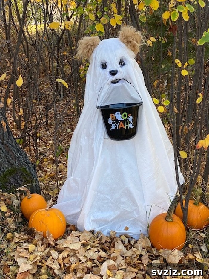 Adorable ghost dog yard decoration for Halloween
