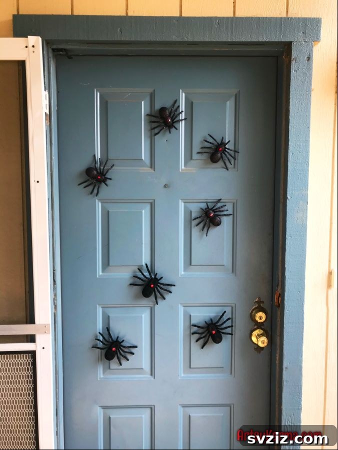 DIY spooky spider magnets for a Halloween front door